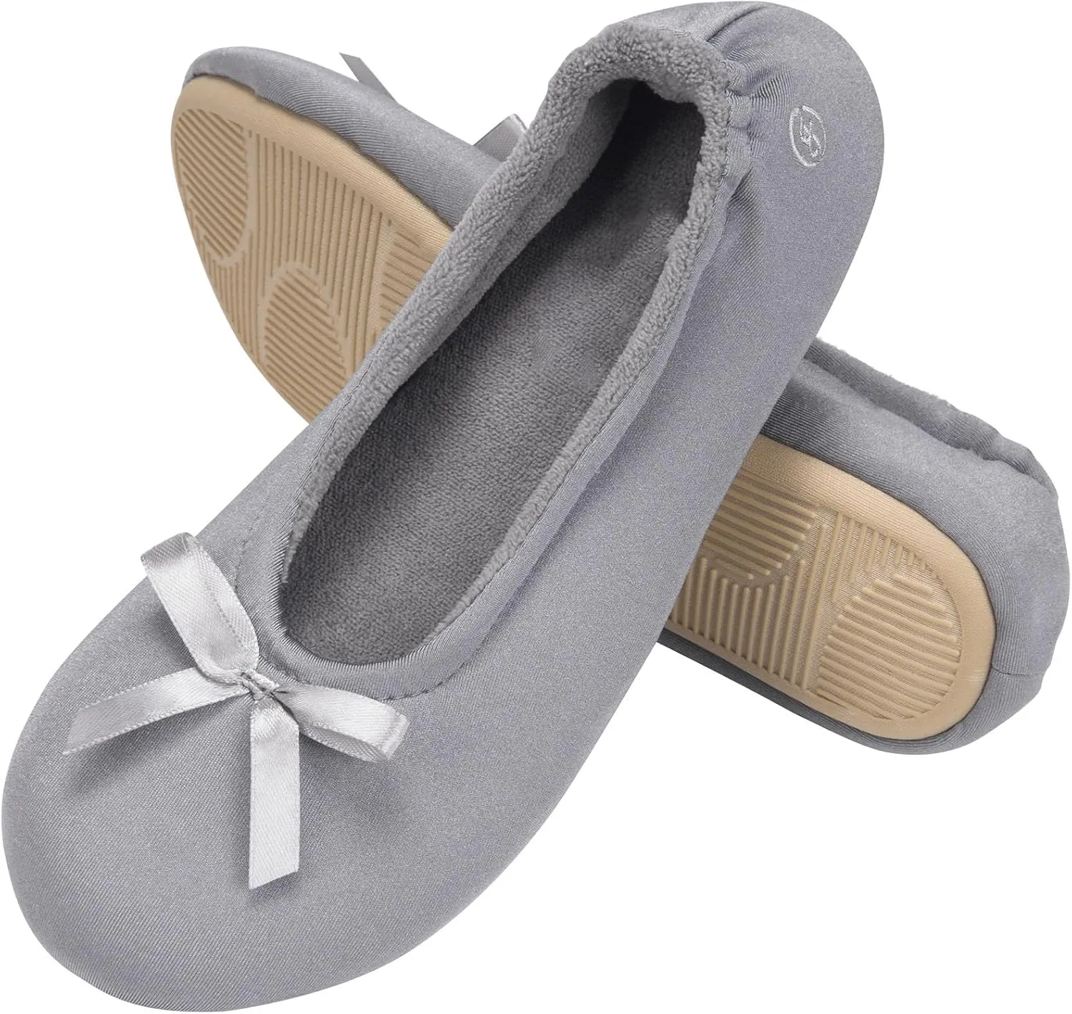 EverFoams Women's Satin Memory Foam Ballerina Slippers Cute House Shoes with Indoor Rubber Sole