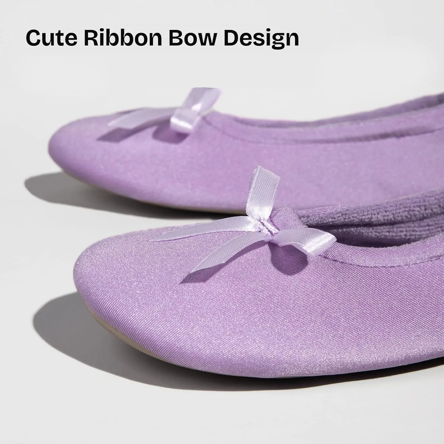 EverFoams Women's Satin Memory Foam Ballerina Slippers Cute House Shoes with Indoor Rubber Sole