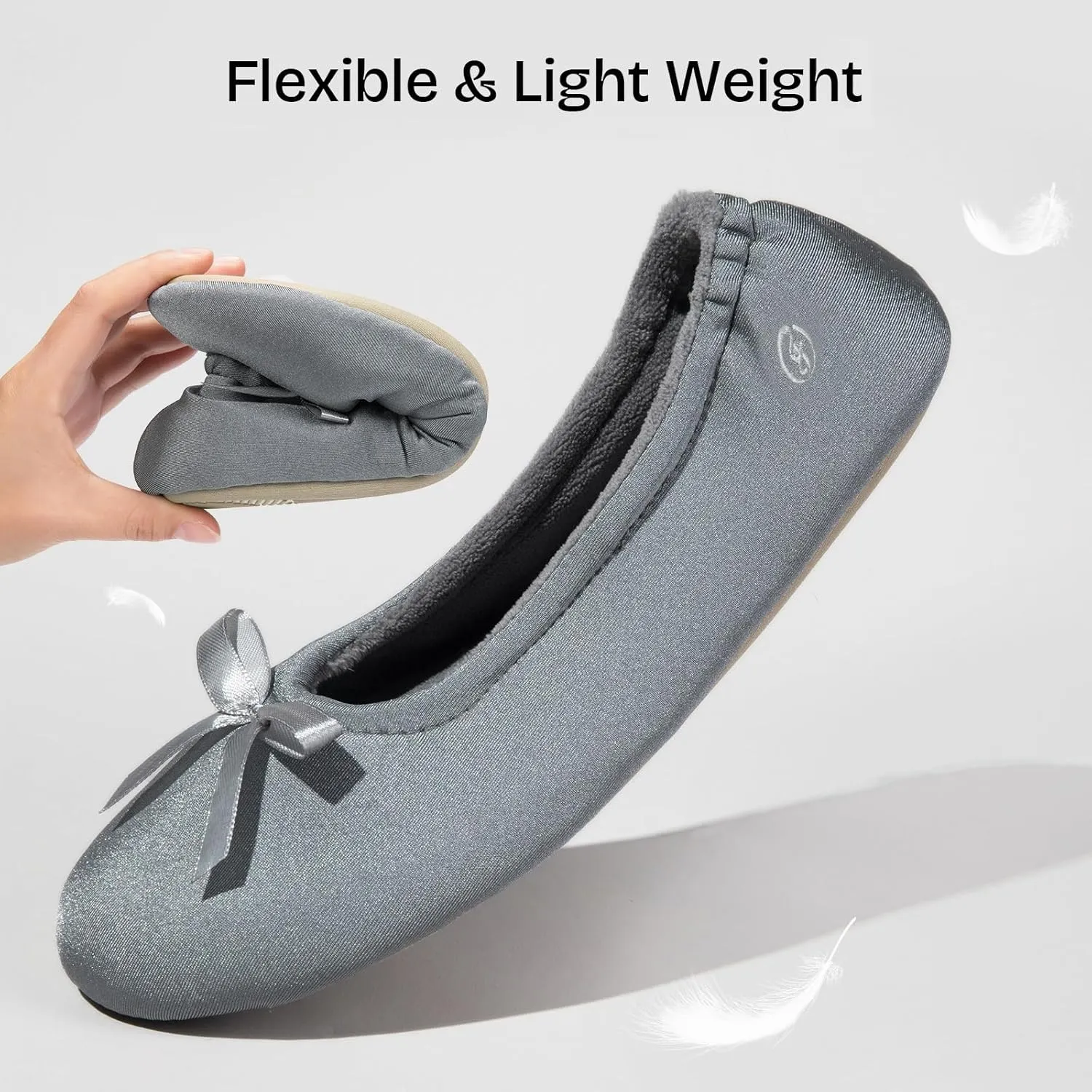 EverFoams Women's Satin Memory Foam Ballerina Slippers Cute House Shoes with Indoor Rubber Sole