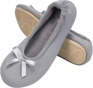 EverFoams Women's Satin Memory Foam Ballerina Slippers Cute House Shoes with Indoor Rubber Sole