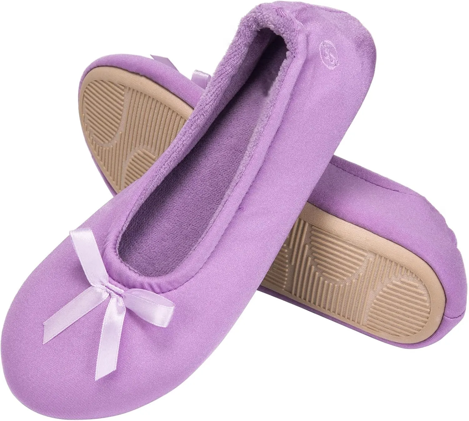 EverFoams Women's Satin Memory Foam Ballerina Slippers Cute House Shoes with Indoor Rubber Sole