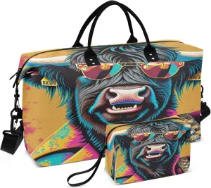 Exnundod Women Weekender Bags Cool Highland Cow Gym Bags Carry On Overnight Duffle Trendy Large Duffle Tote Hospital Bag for Business Trip, Yoga