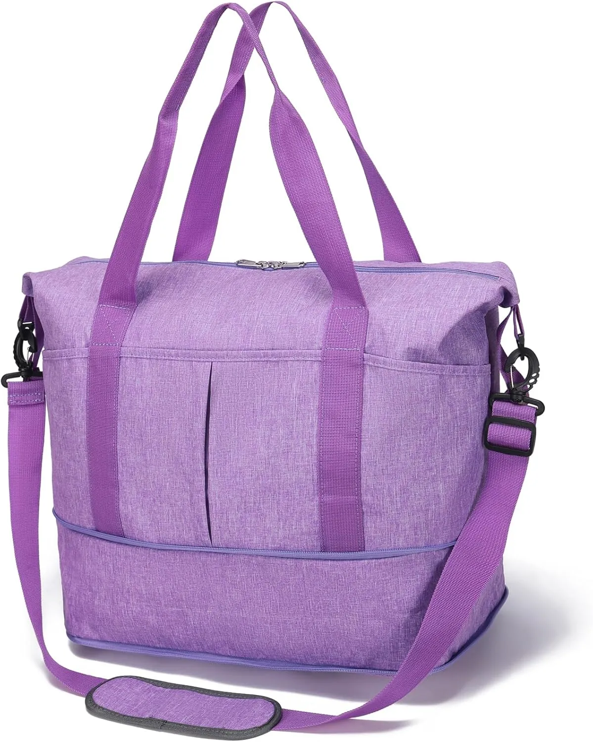 Expandable Duffle Bag for Travel, Weekender Overnight Carry On Bag for Women Men, Waterproof Large Capacity Travel Bag with Detachable Shoulder Strap and Wet Pocket(Light Purple)