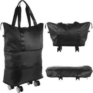 Expandable Duffle Bag With Detachable Wheels, Foldable Travel Luggage With Wet-Dry Pocket And Strap Handles For Business, Gym, And Travel