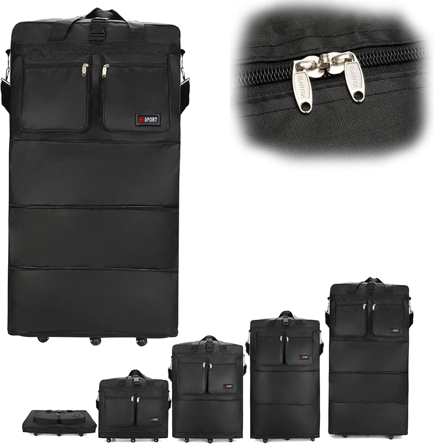 Expandable Foldable Duffle Bag, Large Aviation Checked Bag Travel Duffel Bag Rolling Wheeled Spinner Suitcase for Travel and Storage