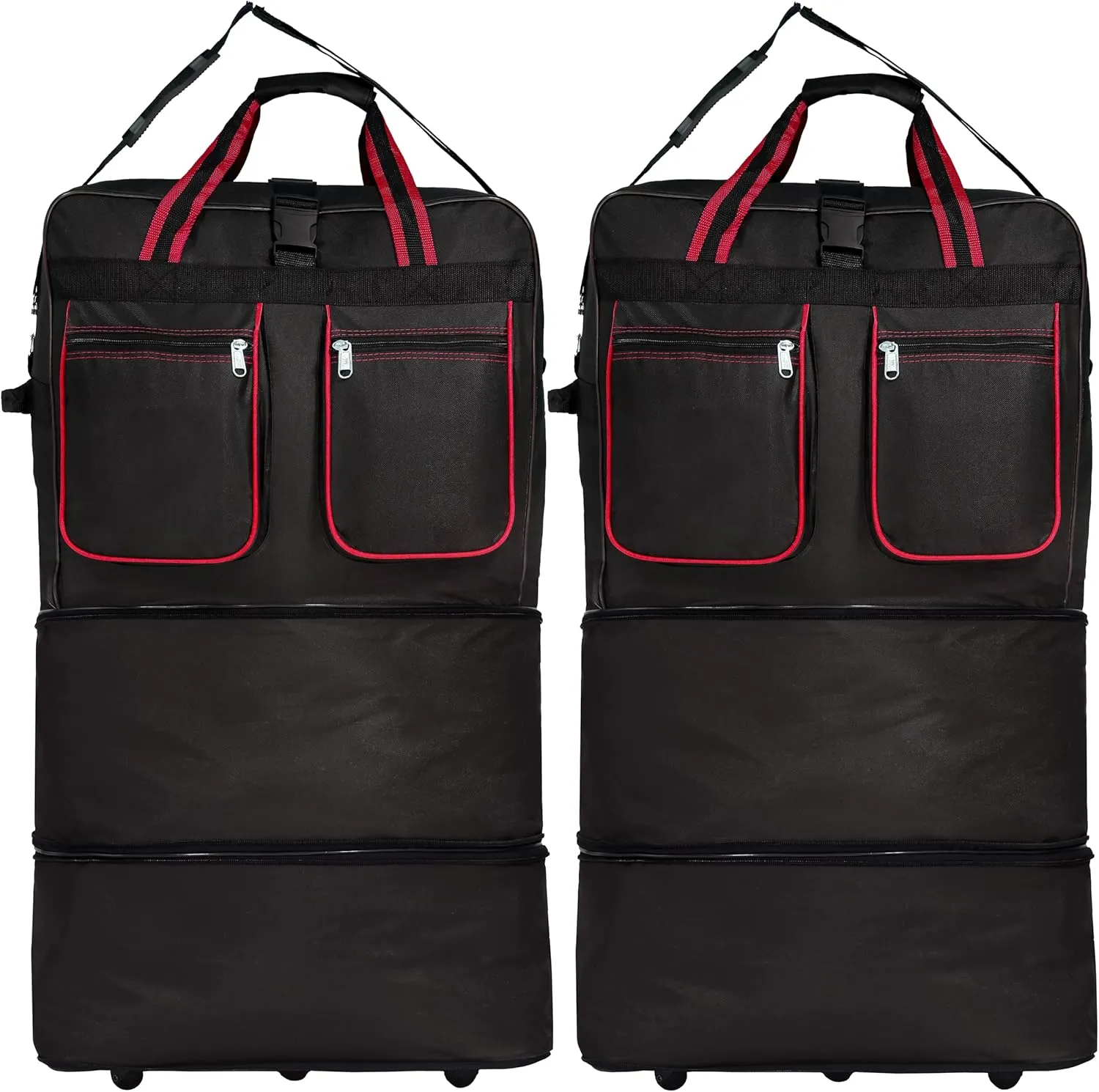 Expandable Lightweight Duffle Bag (40"") Rolling wheeled Spinner Suitcase Luggage for Travel and Storage - (Pack of 2) (Red Trim), NAVBL2PK40