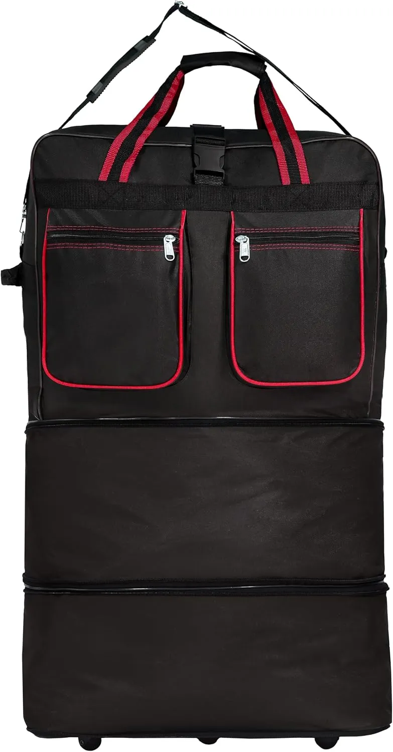 Expandable Lightweight Duffle Bag (40"") Rolling wheeled Spinner Suitcase Luggage for Travel and Storage - (Pack of 2) (Red Trim), NAVBL2PK40