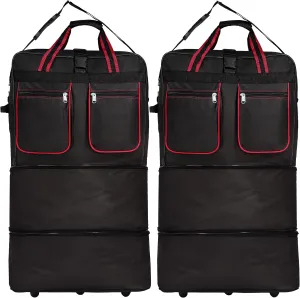 Expandable Lightweight Duffle Bag (40"") Rolling wheeled Spinner Suitcase Luggage for Travel and Storage - (Pack of 2) (Red Trim), NAVBL2PK40