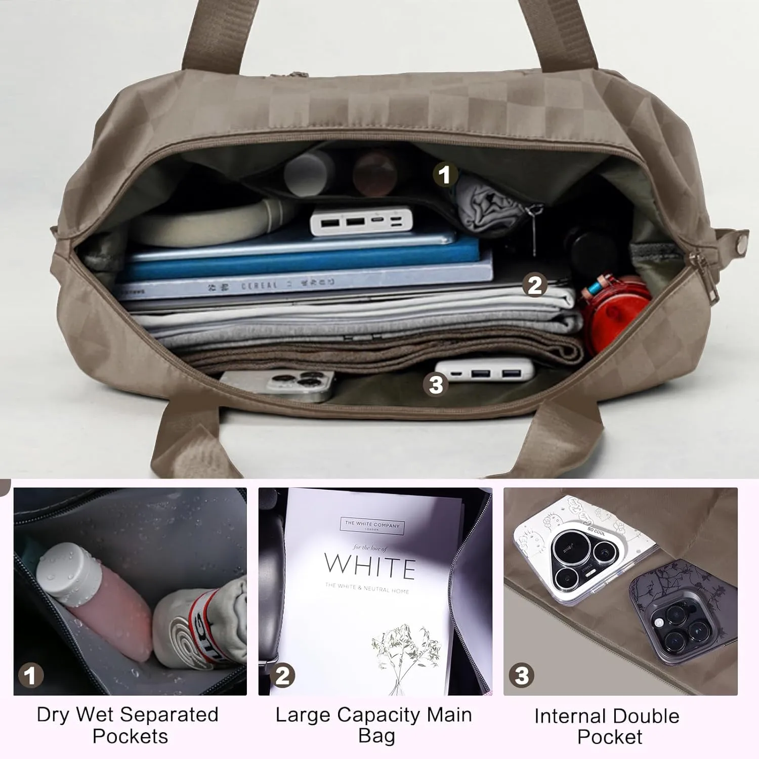 Expandable Rolling Duffle Bag - Large Carry-On With Spinner Wheels, Foldable Weekend Travel Bag, 28-58L Capacity(Khaki)