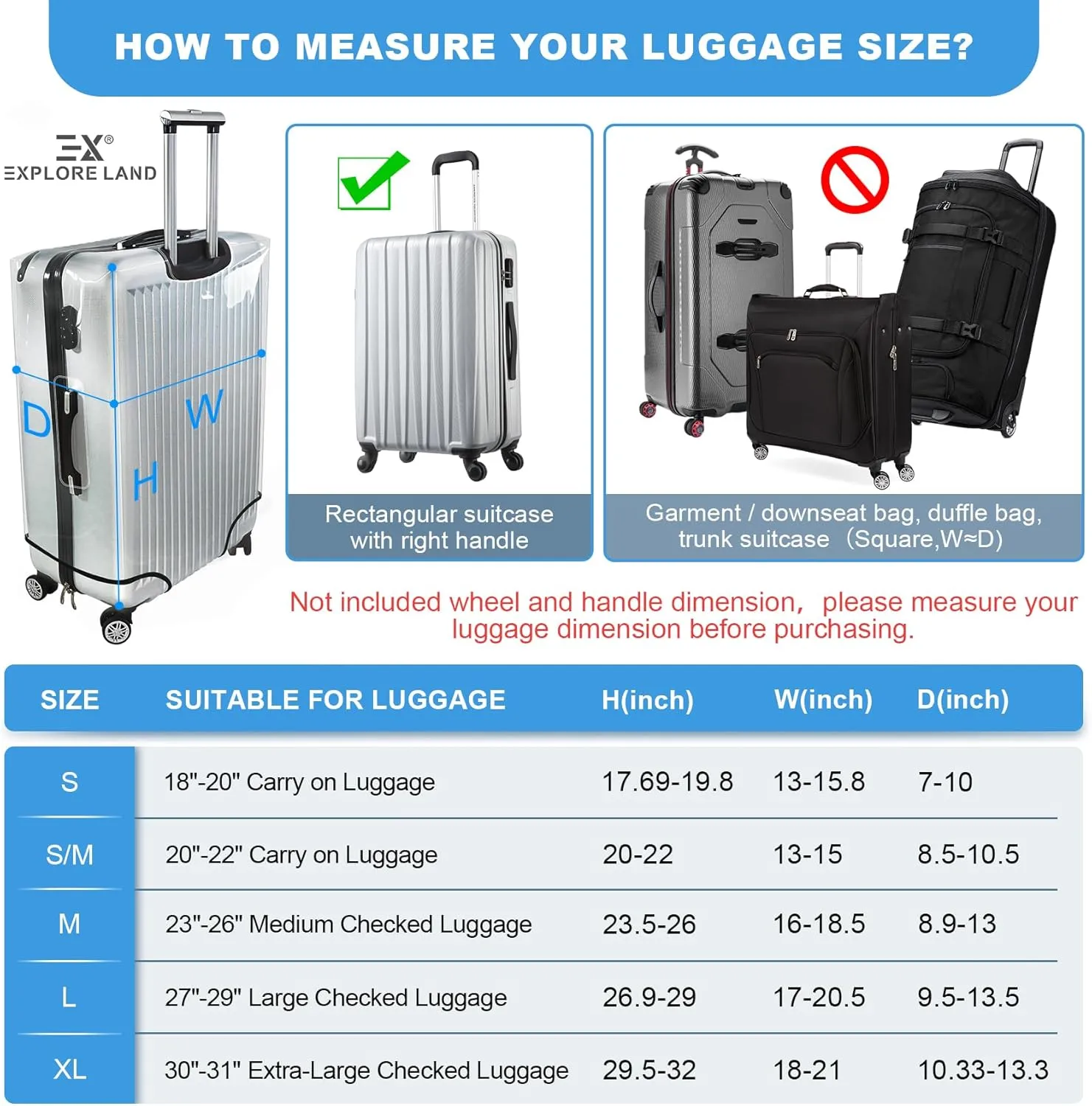 Explore Land Clear Luggage Cover Tough Protector Fits for 20-22 Inches Suitcase for Travel Airplane (PVC, S/M)