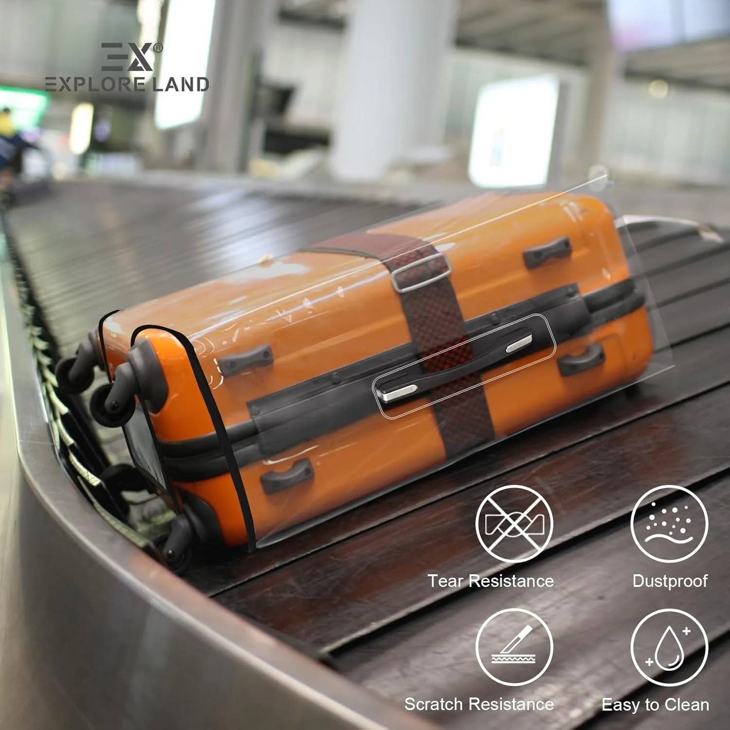 Explore Land Clear Luggage Cover Tough Protector Fits for 20-22 Inches Suitcase for Travel Airplane (PVC, S/M)