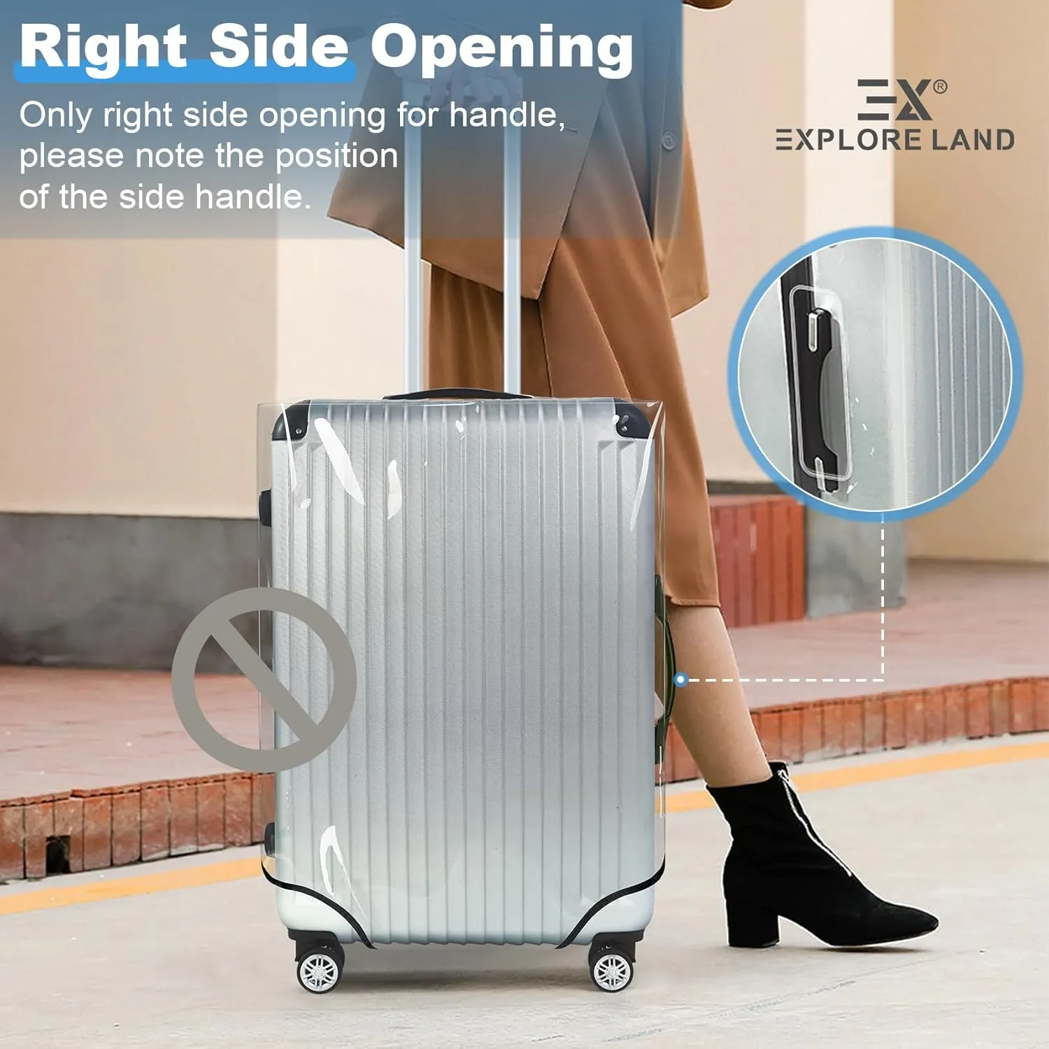 Explore Land Clear Luggage Cover Tough Protector Fits for 20-22 Inches Suitcase for Travel Airplane (PVC, S/M)