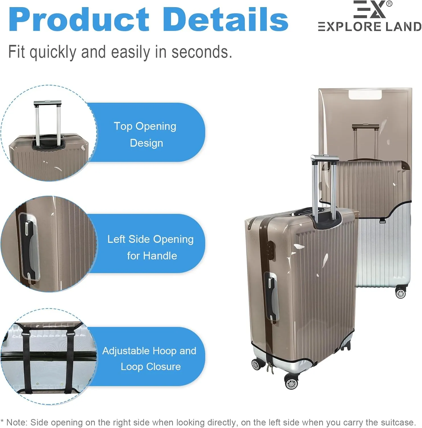 Explore Land Clear Luggage Cover Tough Protector Fits for 27-29 Inches Suitcase for Travel Airplane (PVC Dark Gray, L)