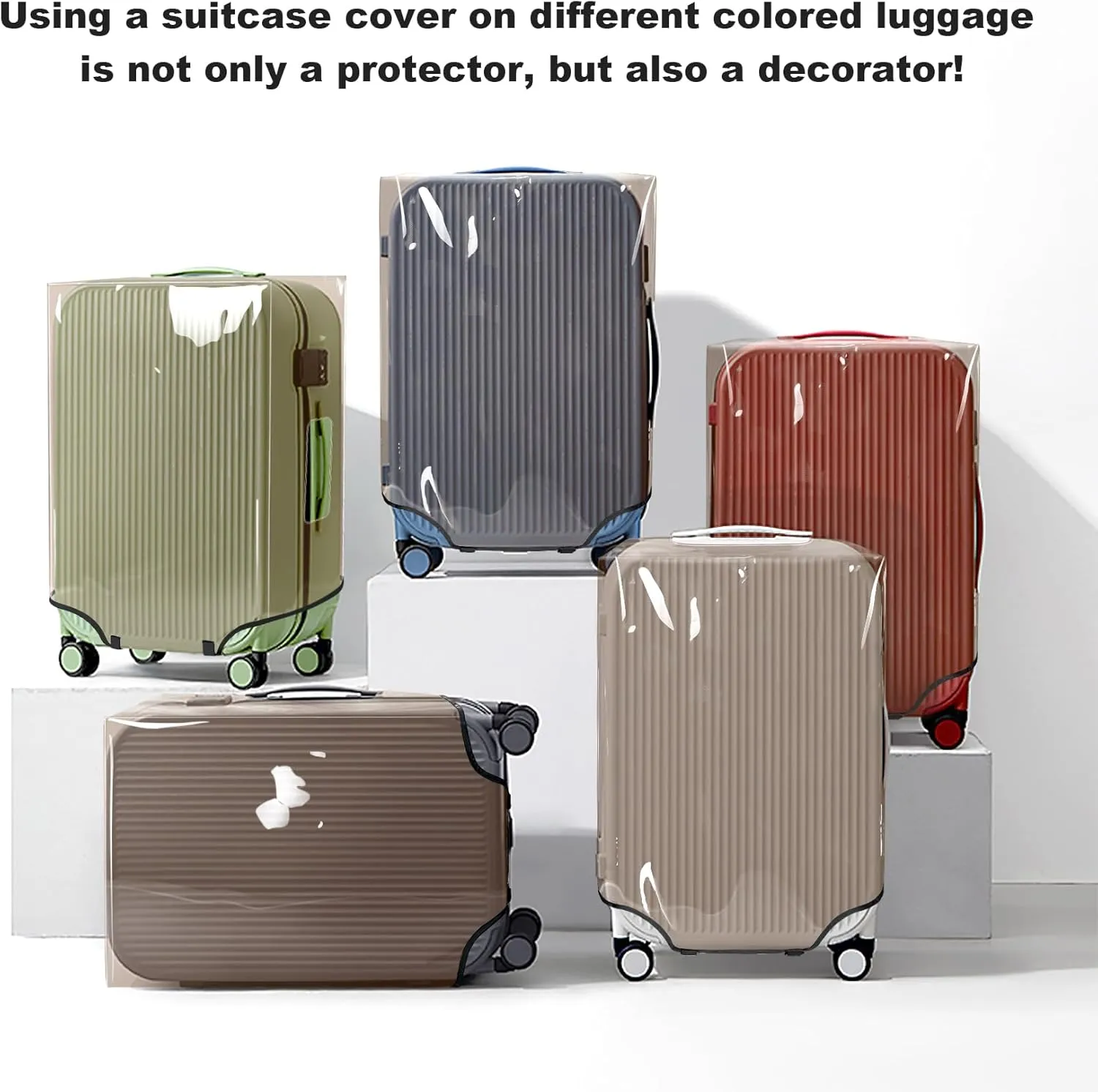 Explore Land Clear Luggage Cover Tough Protector Fits for 27-29 Inches Suitcase for Travel Airplane (PVC Dark Gray, L)