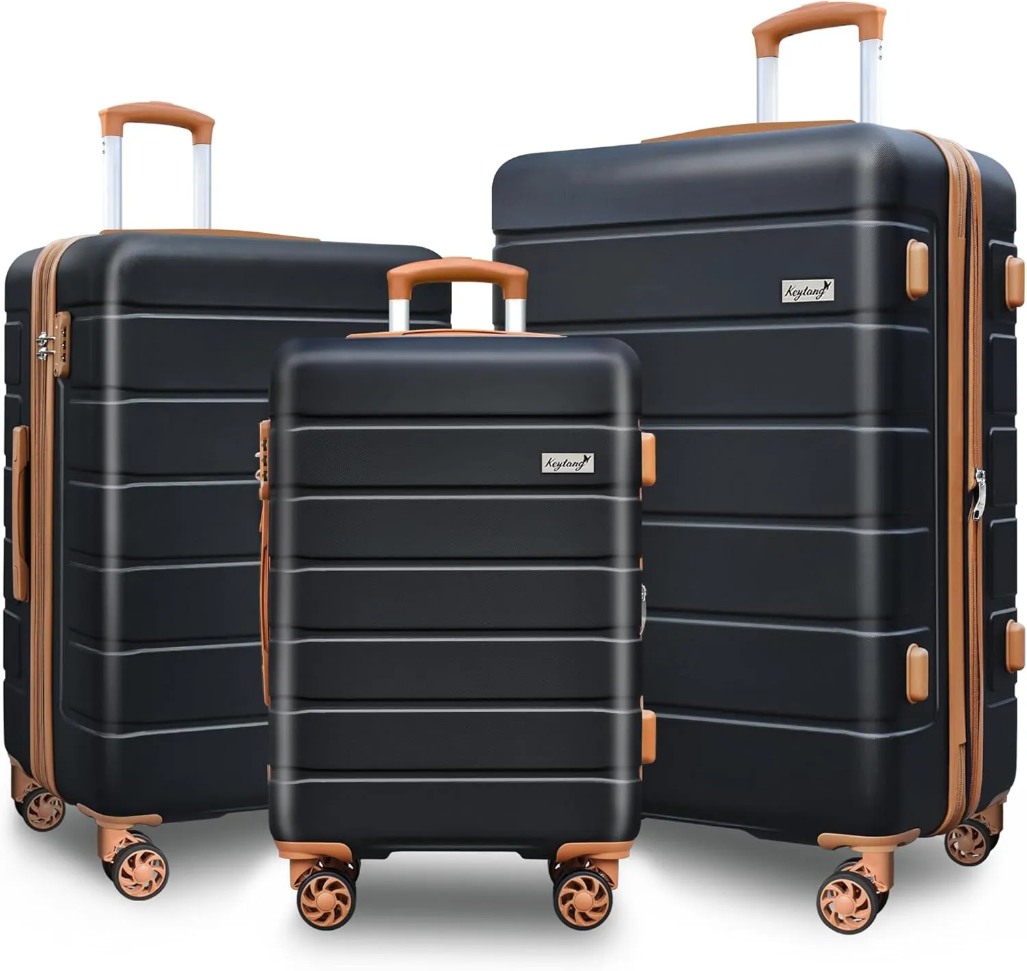 Explorer Expandable Luggage Set 3 Piece, Hardside Carry on Suitcase Sets with Spinner Wheels & TSA Lock, Lightweight Luggage Case for Travel & Business, Black-Brown (20in/24in/28in)