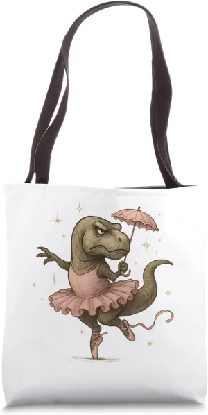 Fierce Dino Ballerina in Tutu with Umbrella,Funny Dance Love Tote Bag