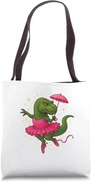 Fierce Dino Ballerina in Tutu with Umbrella,Funny Dance Love Tote Bag