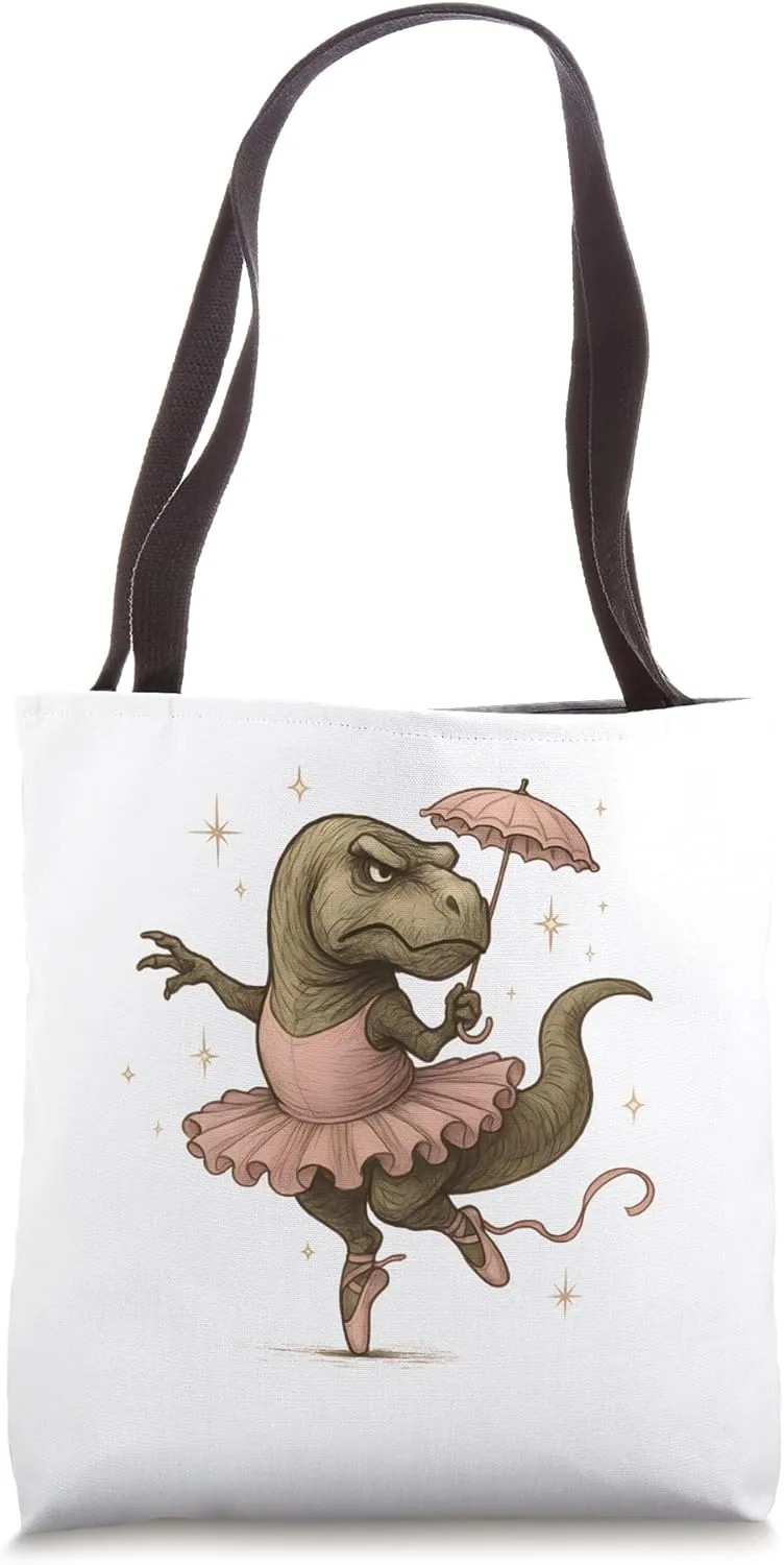 Fierce Dino Ballerina in Tutu with Umbrella,Funny Dance Love Tote Bag