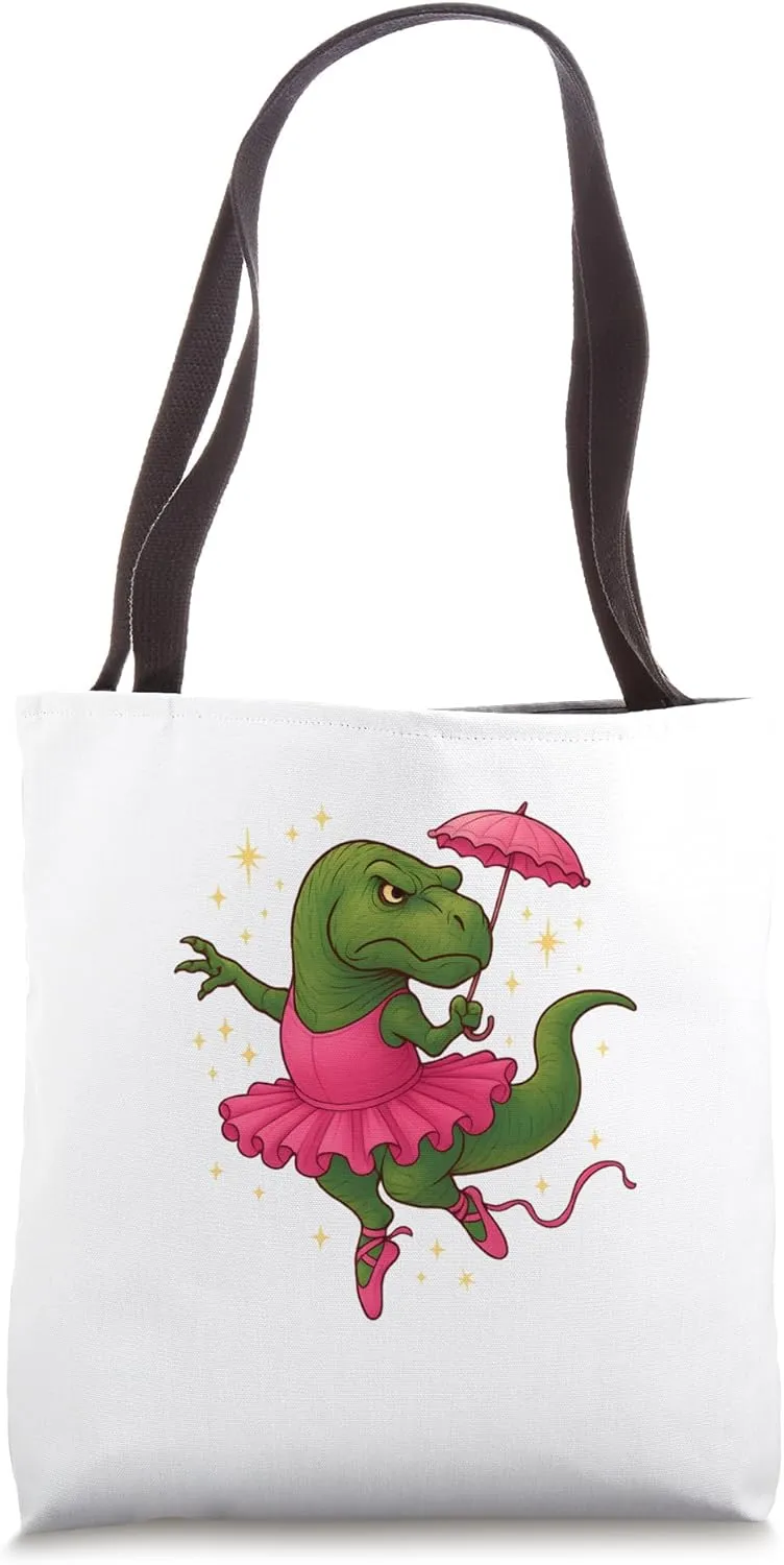 Fierce Dino Ballerina in Tutu with Umbrella,Funny Dance Love Tote Bag