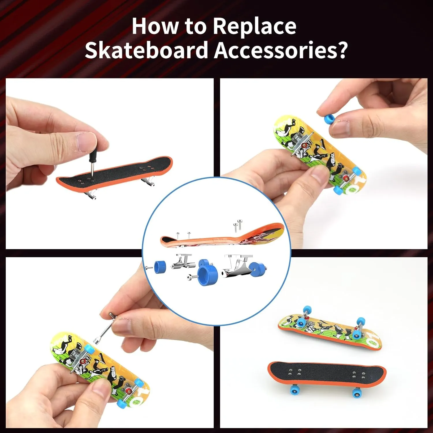 Finger Skateboard Park Ramp Set, 6 in 1 Mini Finger Skatepark for Fingerboards, Finer Skateboard Ramps Toys for Finger Dexterity Training, Skateboard
