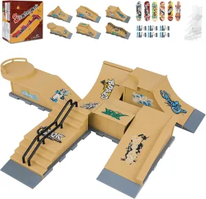 Finger Skateboard Park Ramp Set, 6 in 1 Mini Finger Skatepark for Fingerboards, Finer Skateboard Ramps Toys for Finger Dexterity Training, Skateboard