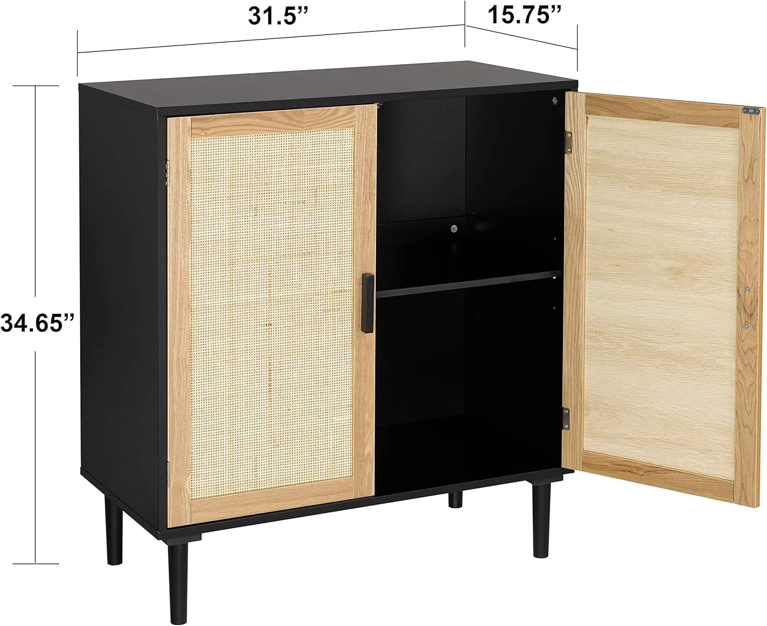 Finnhomy Sideboard Buffet Cabinet, Kitchen Storage Sideboard with Rattan Decorated Doors, Liquor Buffet for Bar, Dining Room, Hallway, Cupboard Console Table, Accent Cabinet, 31.5X 15.8X 34.6 Inches