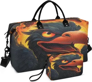 Fired Animal Condor Travel Duffel Bags Gym Bag Weekender Handbag with Toiletry Bag for Women Girls Men