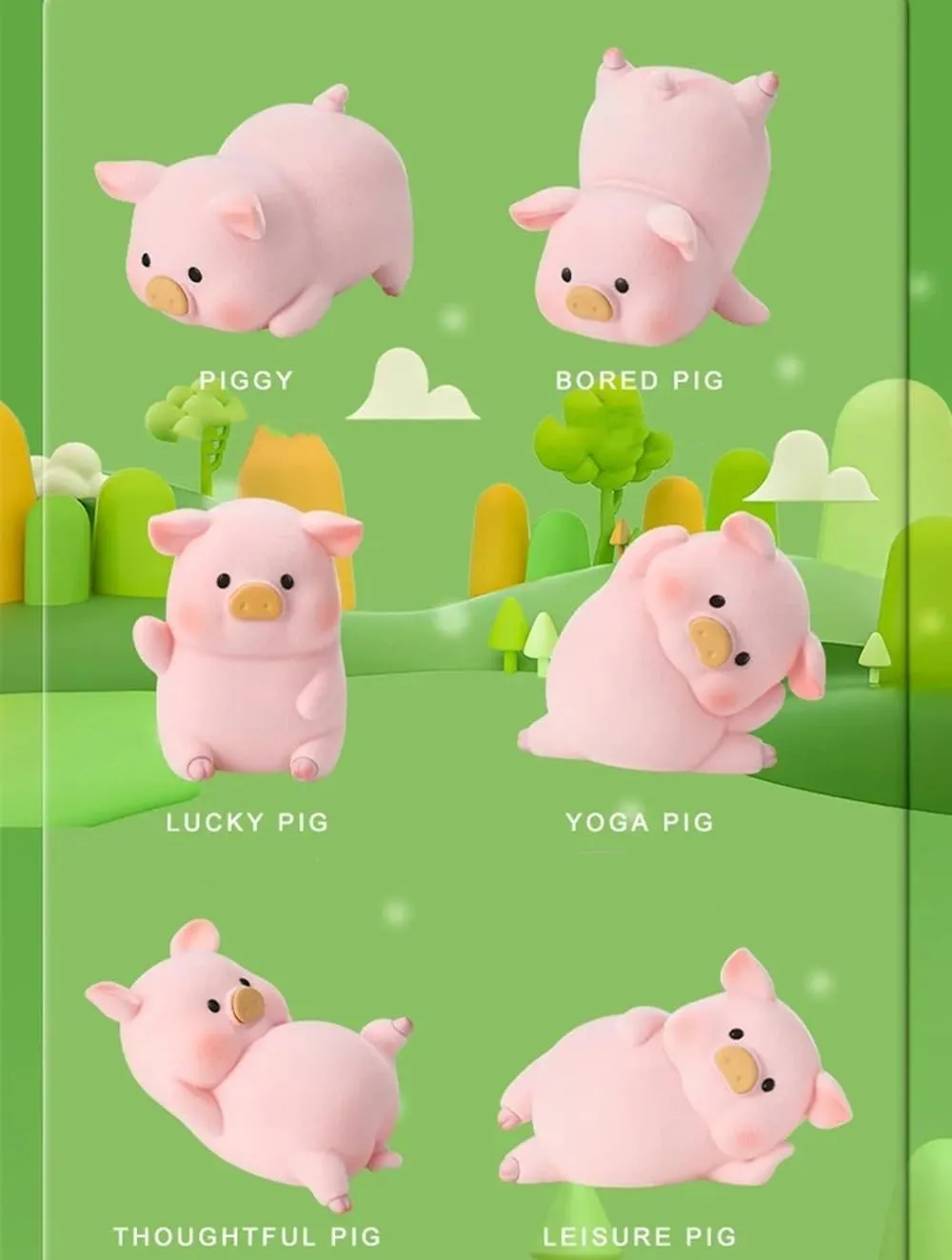 Flocking Cute Piggy Daily Life 6PCs Pig Figurine Blind Box Bags Figures Collectible Toys Birthday Gifts