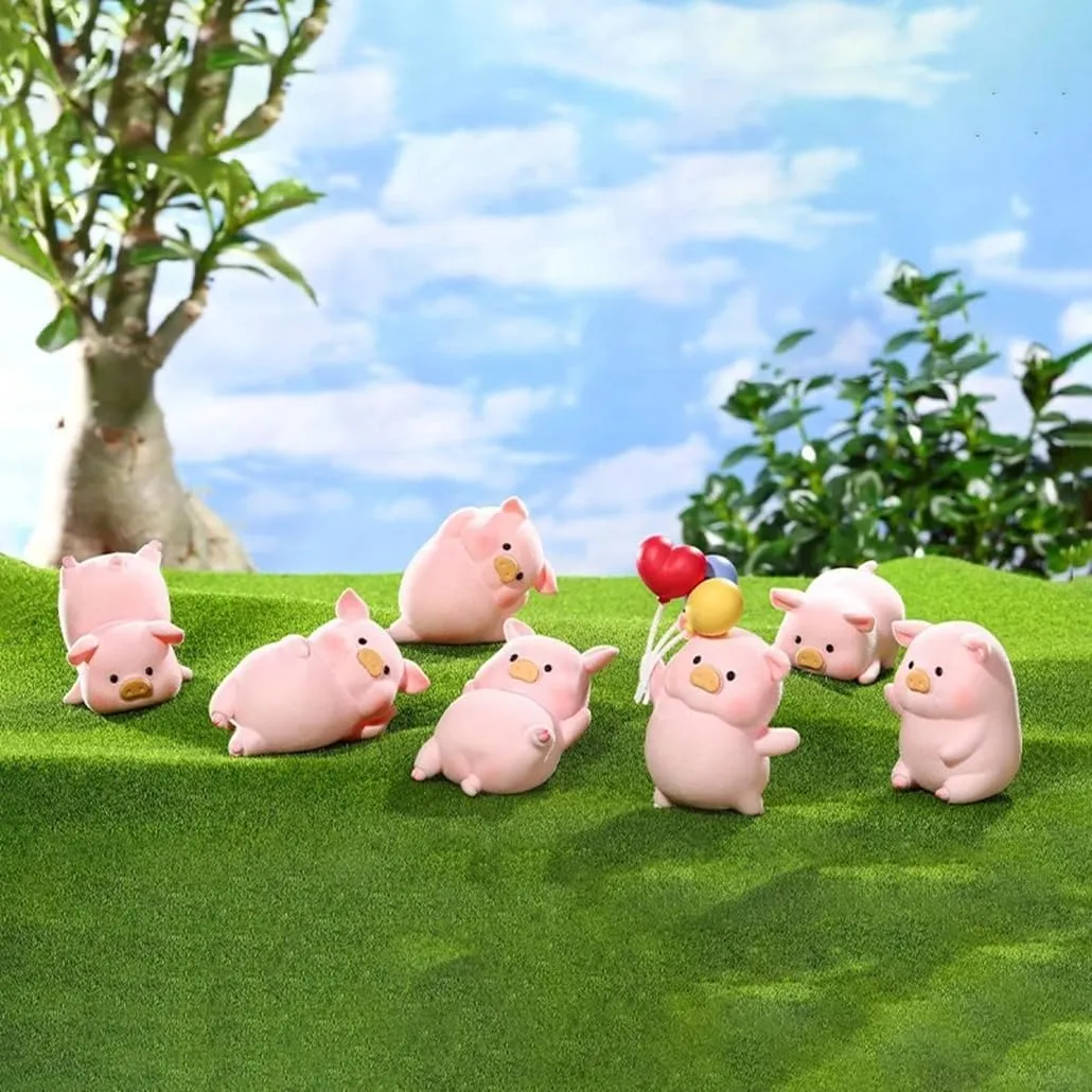 Flocking Cute Piggy Daily Life 6PCs Pig Figurine Blind Box Bags Figures Collectible Toys Birthday Gifts