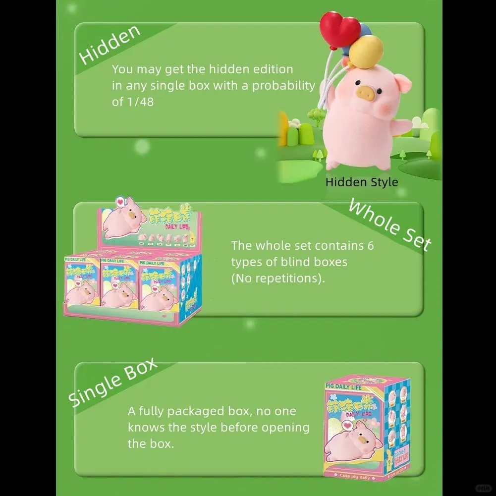 Flocking Cute Piggy Daily Life 6PCs Pig Figurine Blind Box Bags Figures Collectible Toys Birthday Gifts