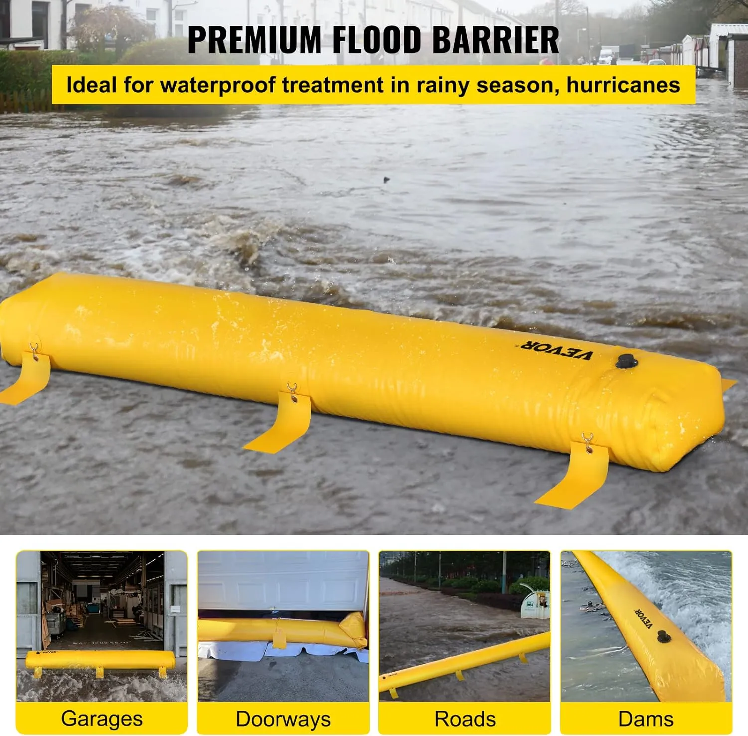 Flood Barrier, Flood Bags, Sandbag Alternative, Water Barrier for Flooding with Great Waterproof Effect, Reusable PVC Water Diversion Tubes, Lightweight Flood Barriers for Home, Door, Garage(12FT*6in)