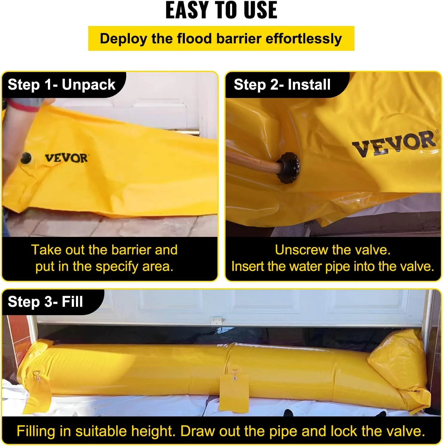 Flood Barrier, Flood Bags, Sandbag Alternative, Water Barrier for Flooding with Great Waterproof Effect, Reusable PVC Water Diversion Tubes, Lightweight Flood Barriers for Home, Door, Garage(12FT*6in)
