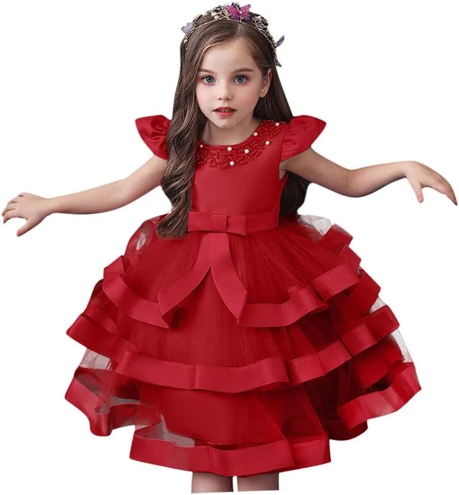 Flower Girl Dress 𝐁all Gown Kids Wedding Birthday Part𝘆 Tutu Dresses Toddler Sleeveless Pageant Dresses