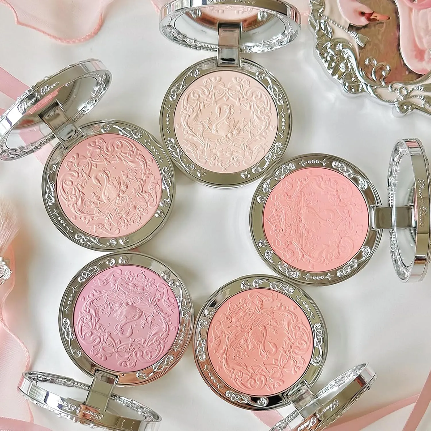Flower Knows Swan Ballet Embossed Blush,Lavender Matte Finish,Buildable & Blendable Powder Blush for cheeks,Natural Flush for All Skin Tones(03 Silky Ribbon,5g)
