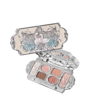Flower Knows Swan Ballet Six-Color Makeup Palette,Eyeshadow,Blush,Highlighting & Contour All-in-One Face Makeup Palette with 4 Matte 2 Shimmer Neutral Shades(01 White Swan,0.23 Oz)