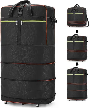 Foldable Duffel Bag,Large Expandable Rolling Travel Duffle Bag with Wheels Waterproof Collapsible Luggage Carry on Duffel Bag with Wheels and Handle-Black