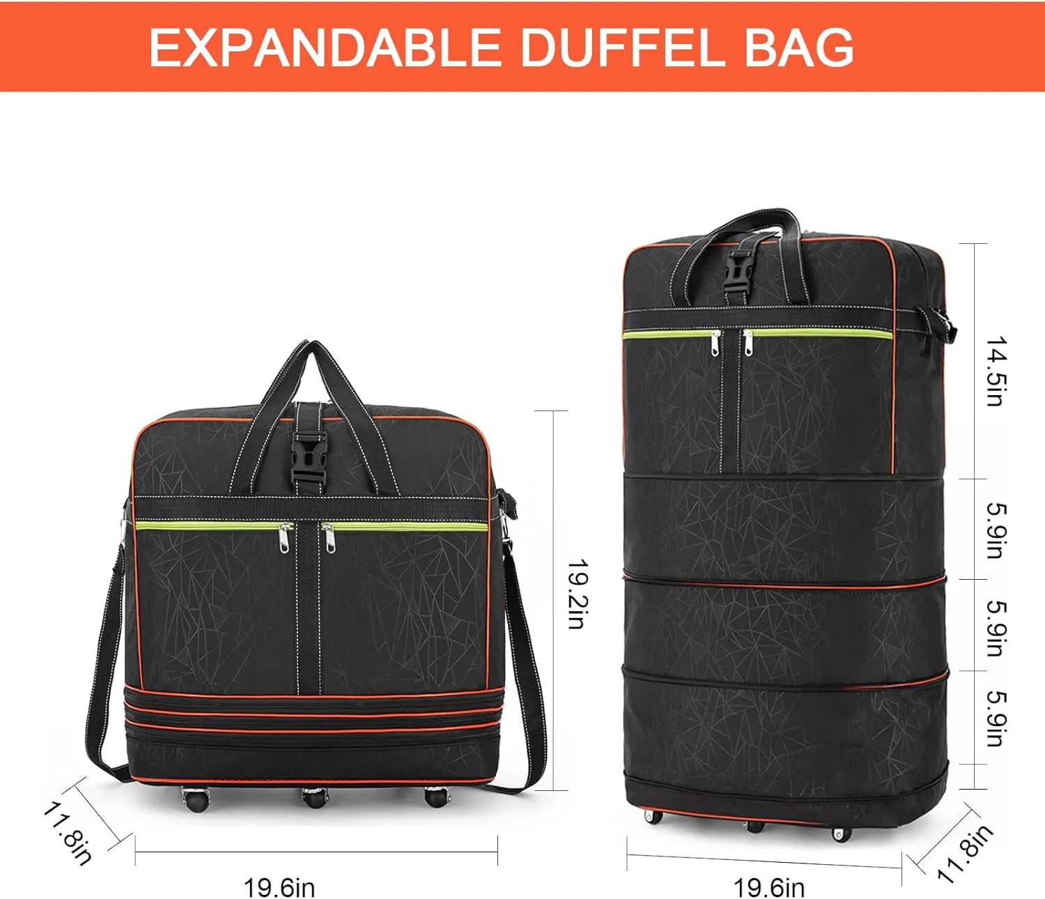Foldable Duffel Bag,Large Expandable Rolling Travel Duffle Bag with Wheels Waterproof Collapsible Luggage Carry on Duffel Bag with Wheels and Handle-Black