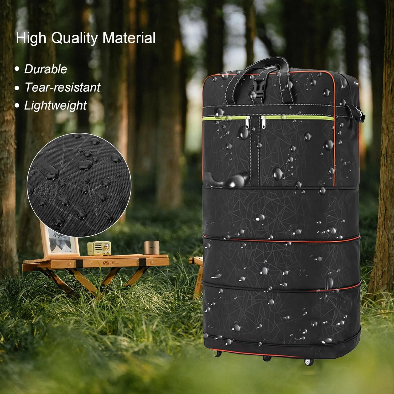 Foldable Duffel Bag,Large Expandable Rolling Travel Duffle Bag with Wheels Waterproof Collapsible Luggage Carry on Duffel Bag with Wheels and Handle-Black