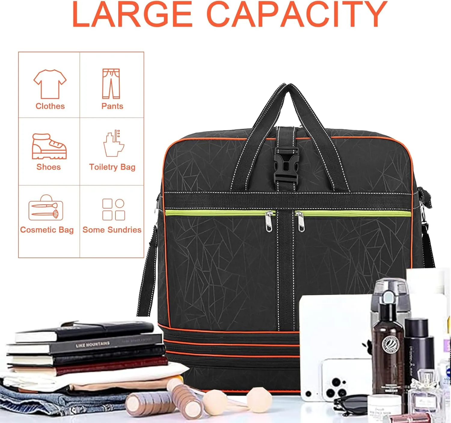 Foldable Duffel Bag,Large Expandable Rolling Travel Duffle Bag with Wheels Waterproof Collapsible Luggage Carry on Duffel Bag with Wheels and Handle-Black