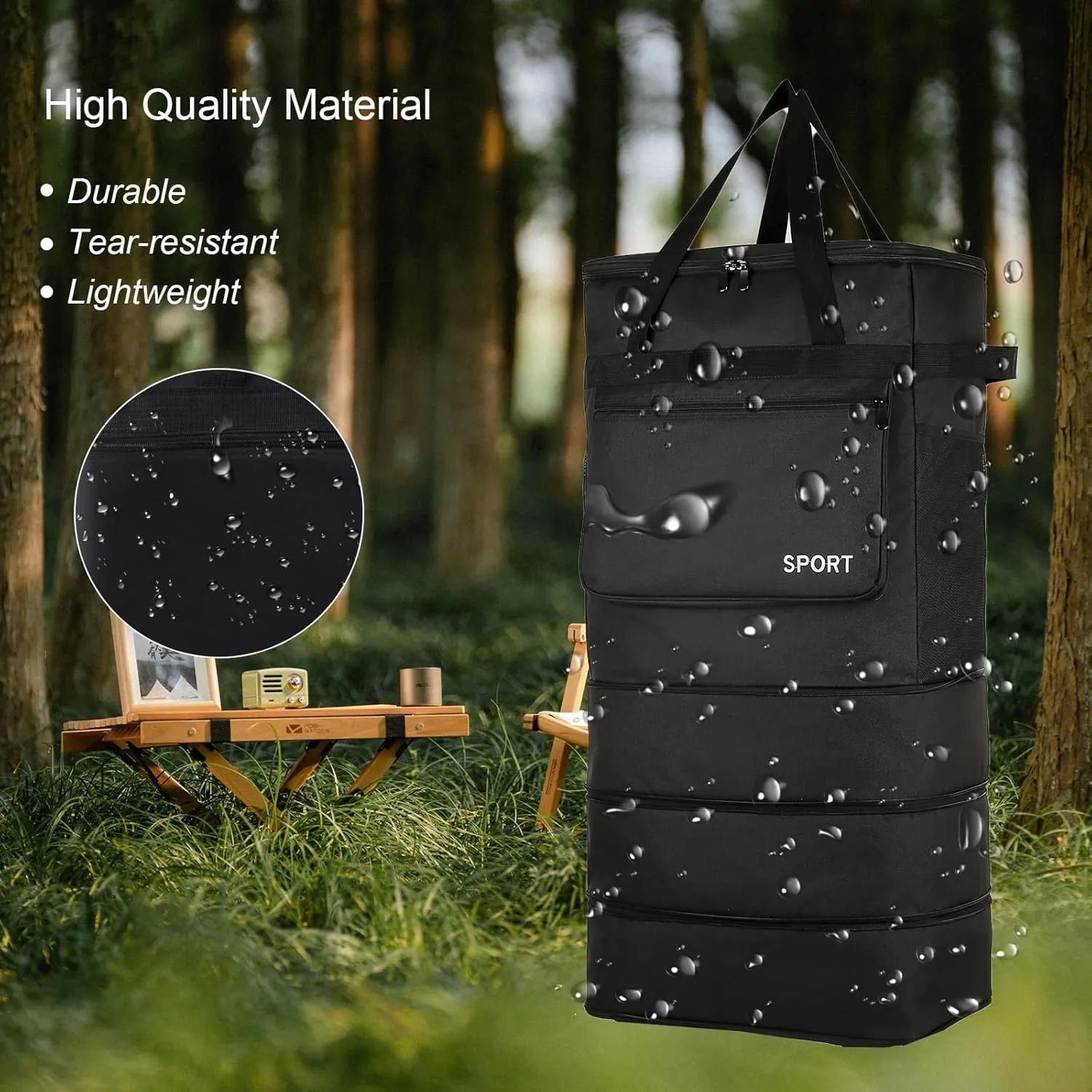 Foldable Duffel Bag,Large Expandable Travel Duffle Bag Waterproof Collapsible Luggage Carry on Duffel Bag with Handle-Black