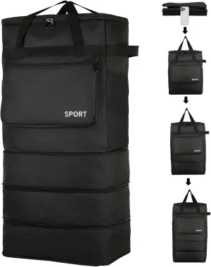 Foldable Duffel Bag,Large Expandable Travel Duffle Bag Waterproof Collapsible Luggage Carry on Duffel Bag with Handle-Black