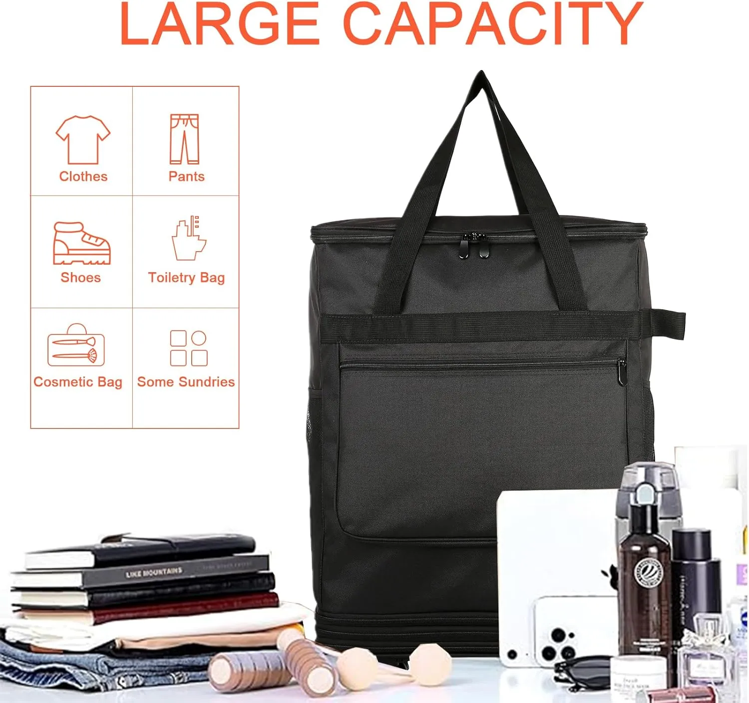 Foldable Duffel Bag,Large Expandable Travel Duffle Bag Waterproof Collapsible Luggage Carry on Duffel Bag with Handle-Black