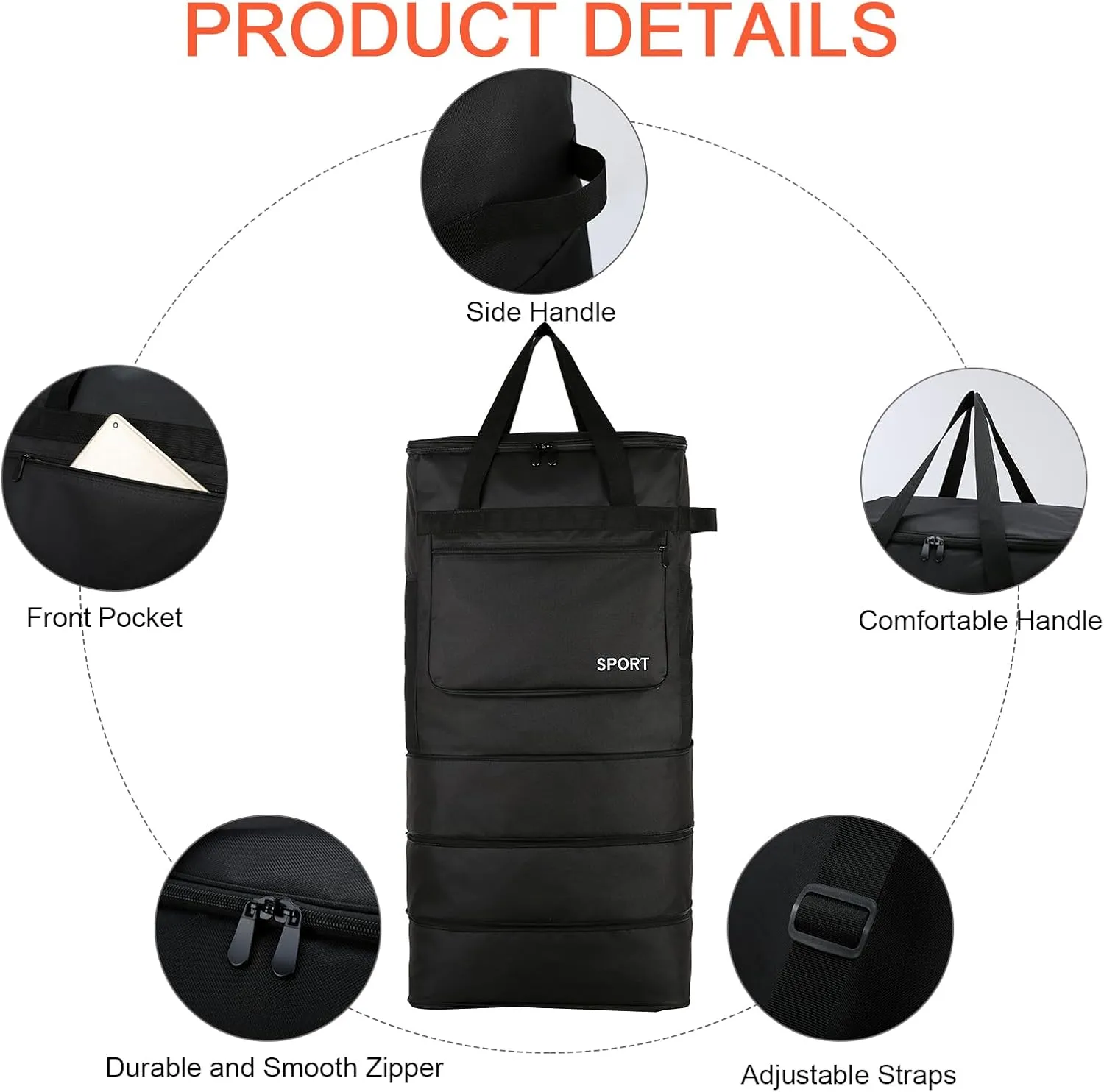 Foldable Duffel Bag,Large Expandable Travel Duffle Bag Waterproof Collapsible Luggage Carry on Duffel Bag with Handle-Black