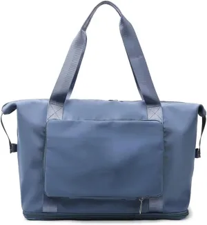 Foldable Large Capacity Storage Folding Bags Travel Bags Handy Luggage Handbags Women's Gym Bags (Color : Blue, Size : 42x28x22cm)