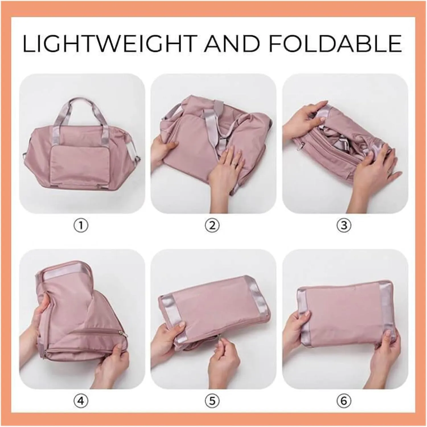 Foldable Large Capacity Storage Folding Bags Travel Bags Handy Luggage Handbags Women's Gym Bags (Color : Light purple, Size : 42x28x22cm)