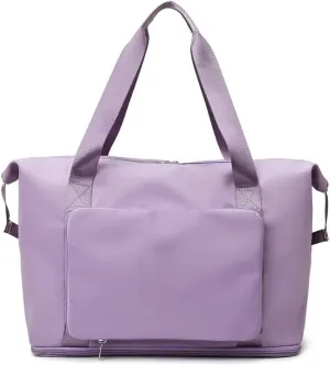 Foldable Large Capacity Storage Folding Bags Travel Bags Handy Luggage Handbags Women's Gym Bags (Color : Light purple, Size : 42x28x22cm)