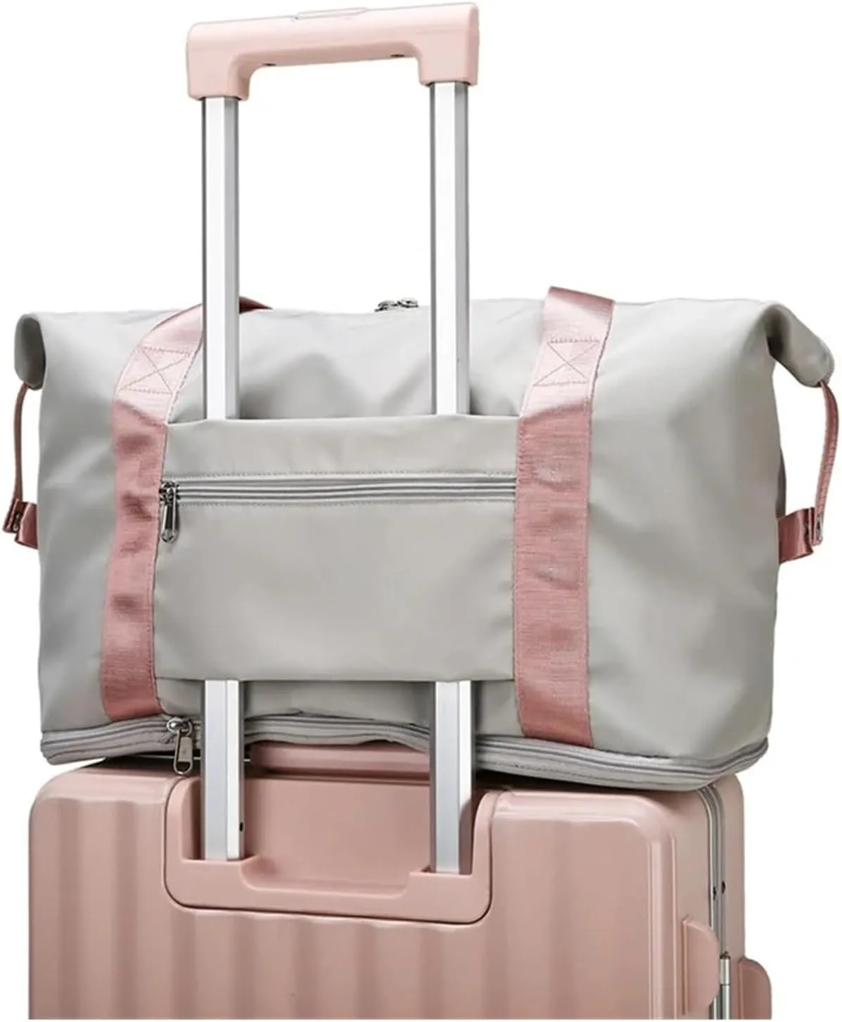 Foldable Large Capacity Storage Folding Bags Travel Bags Handy Luggage Handbags Women's Gym Bags (Color : Light purple, Size : 42x28x22cm)