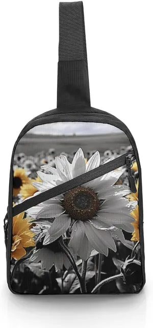 Folder Sling Bags Black And White Sunflowers Chest Bag for Men Women Shoulder Bag for Travel Sport Chest Pack