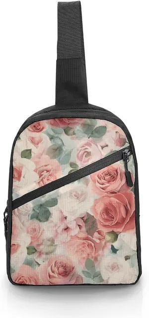 Folder Sling Bags Pale Faded Mix of Roses Chest Bag for Men Women Shoulder Bag for Travel Sport Chest Pack