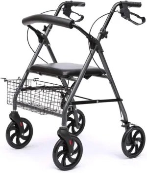 Folding Rollator Rollator Walker for Elderly, 4 Wheeled Rollator with Brakes, Walking Aid, Walking Frame for Handicapped, Underseat Bag